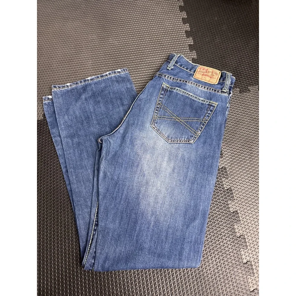 John B. Stetson Co. Men's W35 L34 Modern Straight Leg Jeans Medium Wash Blue